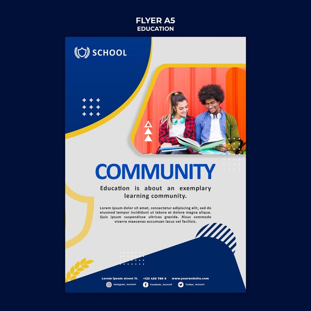 Modelo de panfleto de educação com foto