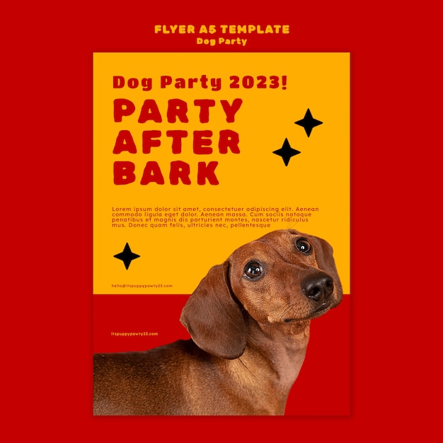 PSD grátis modelo de panfleto de festa de cachorro de design plano
