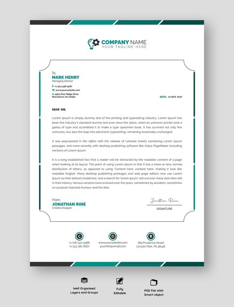 Modelo de papel de carta para empresas e empresas modernas