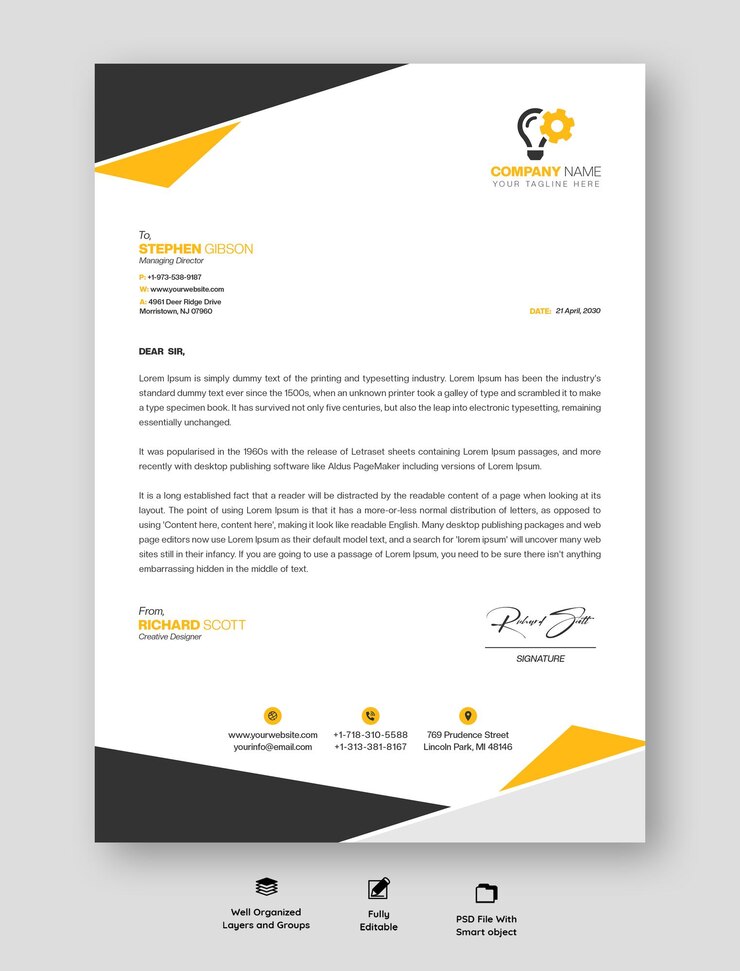 PSD grátis modelo de papel de carta para empresas e empresas modernas