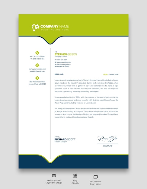 Modelo de papel de carta para empresas e empresas modernas