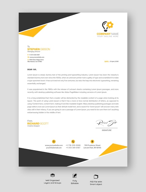 Modelo de papel timbrado empresarial e corporativo moderno