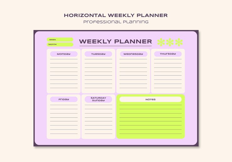 PSD grátis modelo de planejador semanal horizontal
