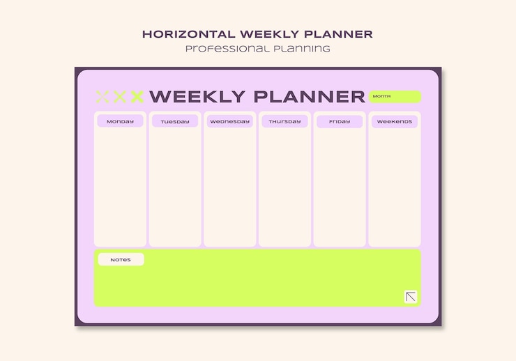 PSD grátis modelo de planejador semanal horizontal