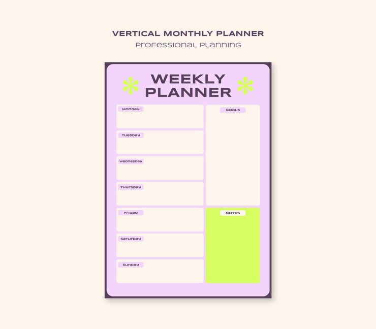 PSD grátis modelo de planejador semanal vertical