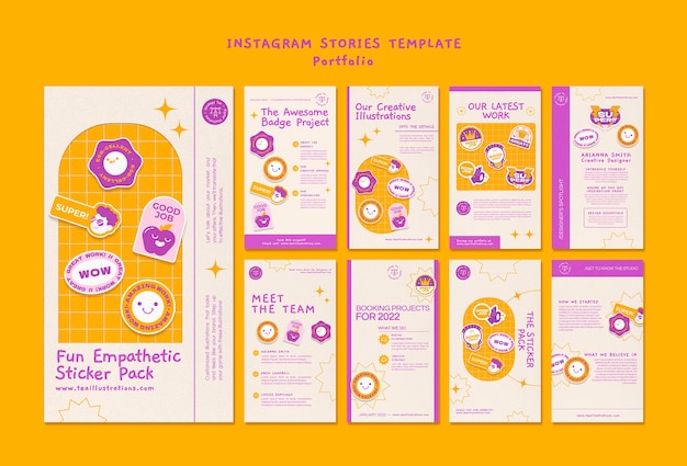 Modelo de portfólio de design plano de histórias instagam