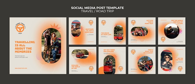PSD grátis modelo de post instagram de design de gradiente de viagens
