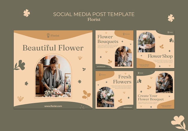 Modelo de postagem de buquê de flores em mídia social