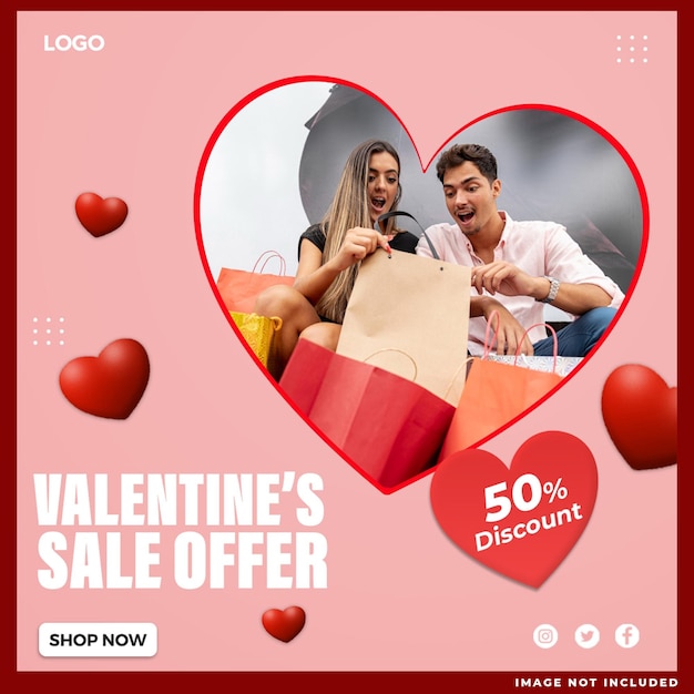 PSD grátis modelo de postagem de design de mídia social happy valentine sale