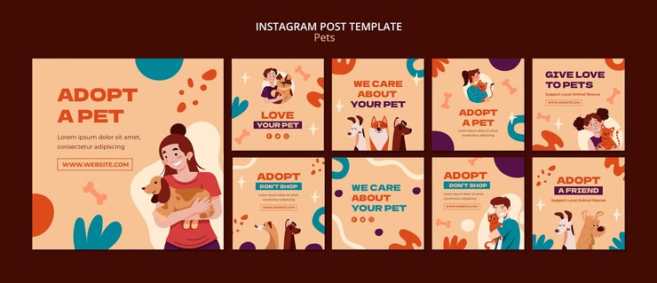 PSD grátis modelo de postagem de instagram de animal de estimação de design plano