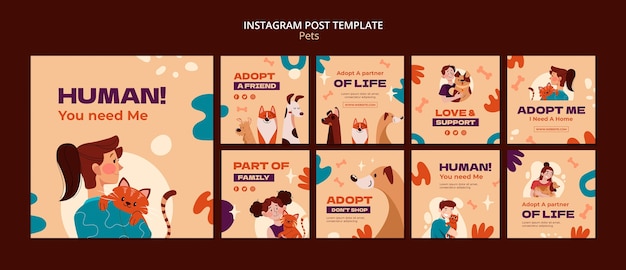 Modelo de postagem de instagram de animal de estimação de design plano