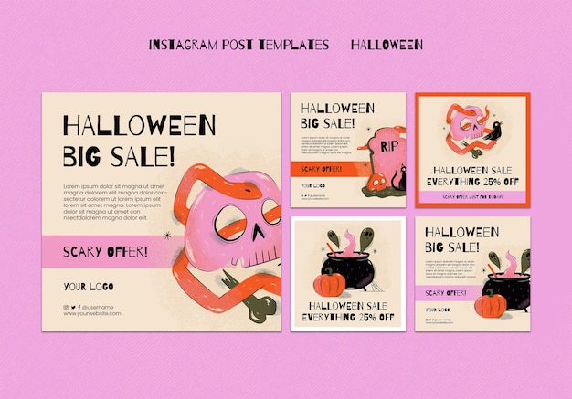 PSD grátis modelo de postagem de instagram de halloween de design plano