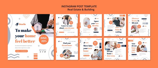Modelo de postagem de instagram imobiliário de design plano