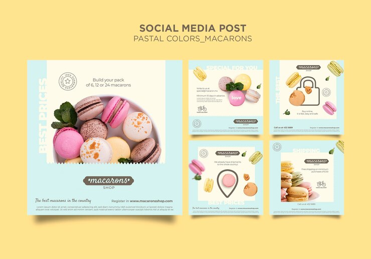 PSD grátis modelo de postagem de mídia social da loja macarons