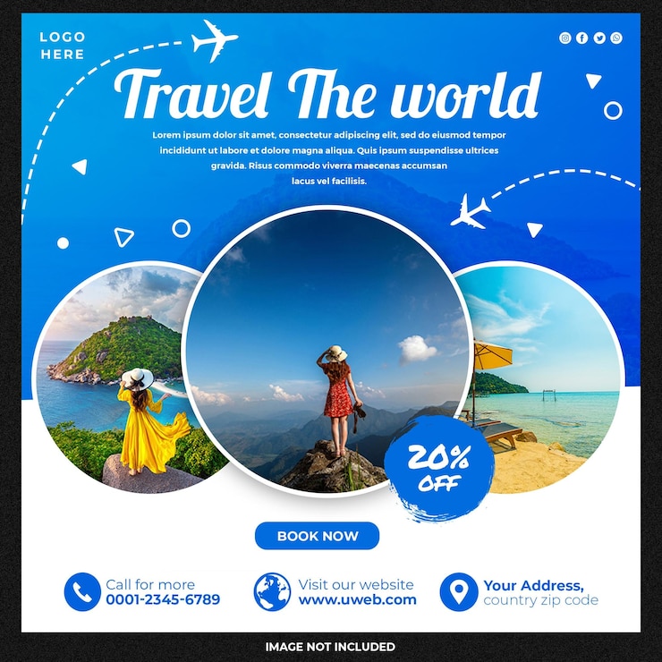 PSD grátis modelo de postagem de mídia social de agência de viagens