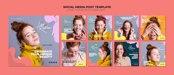 PSD grátis modelo de postagem de mídia social de conceito de dia de cabelo vermelho