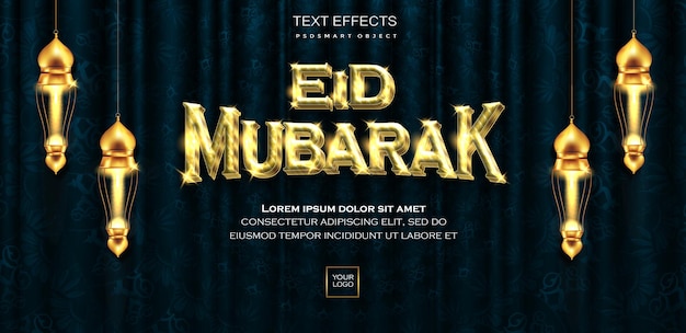 PSD grátis modelo de postagem de mídia social de luxo eid mubarak gold banner mockup