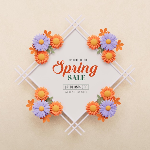 PSD grátis modelo de postagem de mídia social de moldura floral de venda de primavera