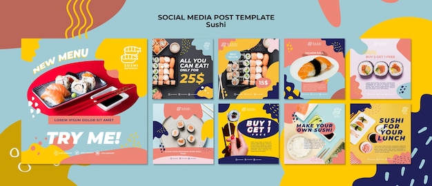 PSD grátis modelo de postagem de mídia social de sushi