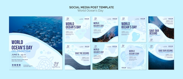 Modelo de postagem de mídia social do dia mundial do oceano