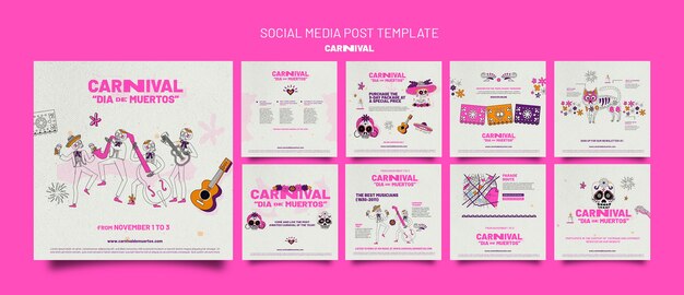 Modelo de postagem de mídia social para carnaval Dia de muertos