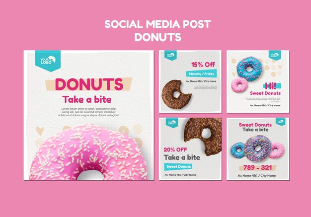 Modelo de postagem de mídia social para loja de donuts