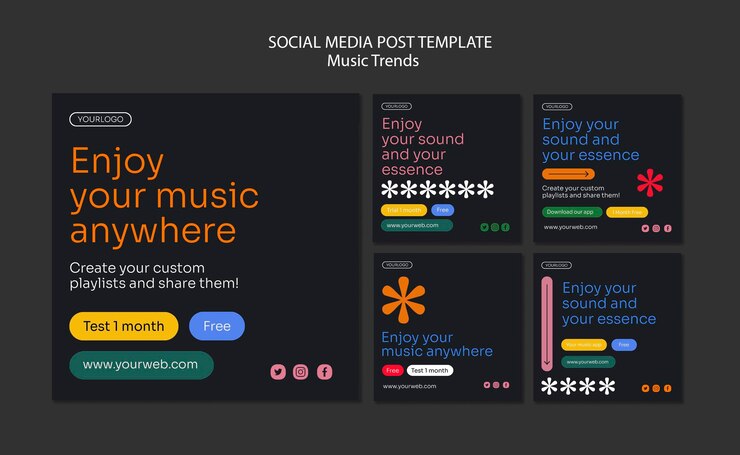 PSD grátis modelo de postagem de mídia social para plataforma de streaming de música
