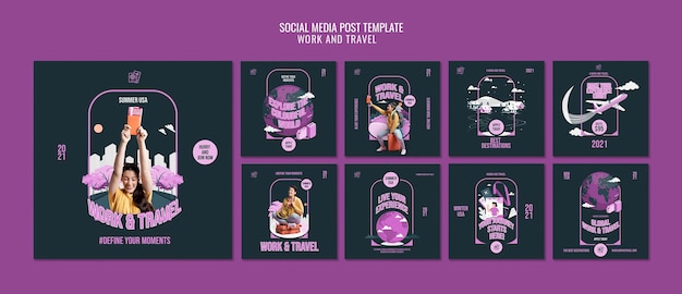 Modelo de postagem de mídia social para trabalho e viagem