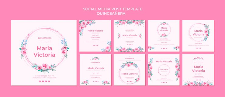 PSD grátis modelo de postagem de mídia social quinceanera