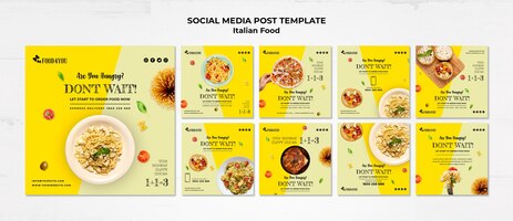 Modelo de postagem de mídias sociais do conceito de comida italiana
