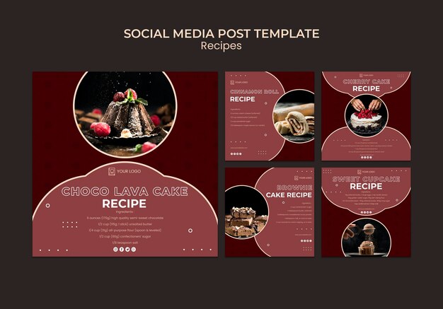 Modelo de postagem de receitas de sobremesas em mídias sociais