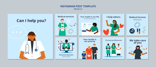 Modelo de postagem do instagram de ajuda médica de design plano