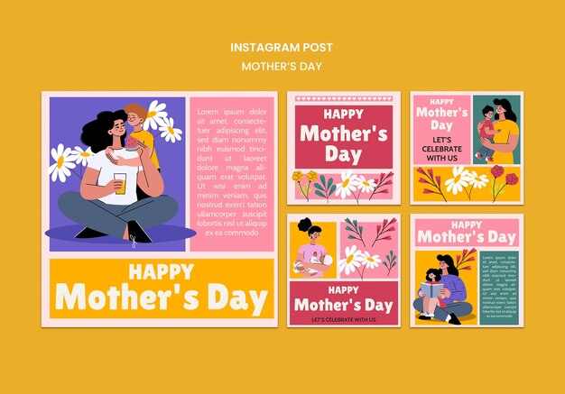 Modelo de postagem do Instagram do Dia da Mãe desenhado à mão