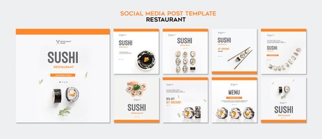 PSD grátis modelo de postagem do instagram do restaurante de sushi