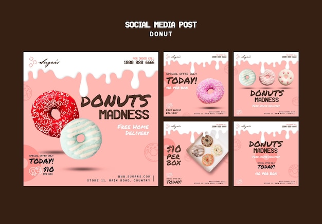 PSD grátis modelo de postagem em mídia social do donuts madness