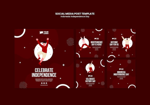 Modelo de postagem em mídia social para o dia da independência da Indonésia