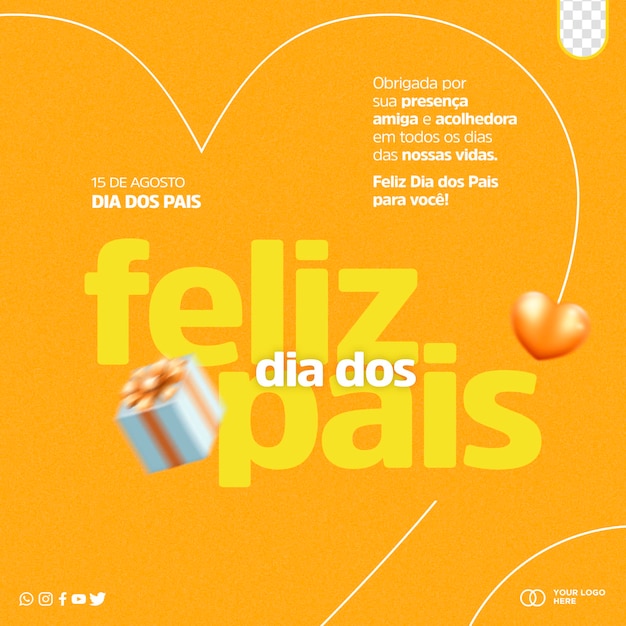 Modelo de postagem mídia social feliz celebração do dia dos pais feliz dia dos pais no brasil