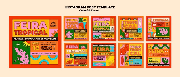 PSD grátis modelo de postagens de design colorido do instagram