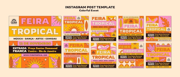 PSD grátis modelo de postagens de design colorido do instagram