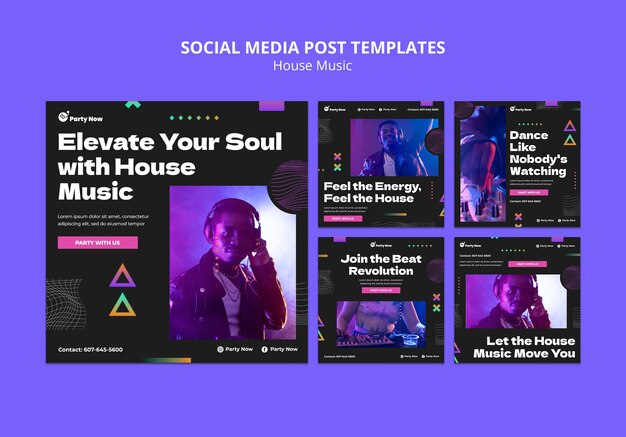 Modelo de postagens de Instagram de festas de música house