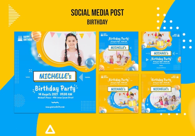 Modelo de postagens de mídia social de aniversário com foto