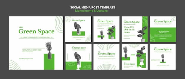 Modelo de postagens de mídia social de espaço verde
