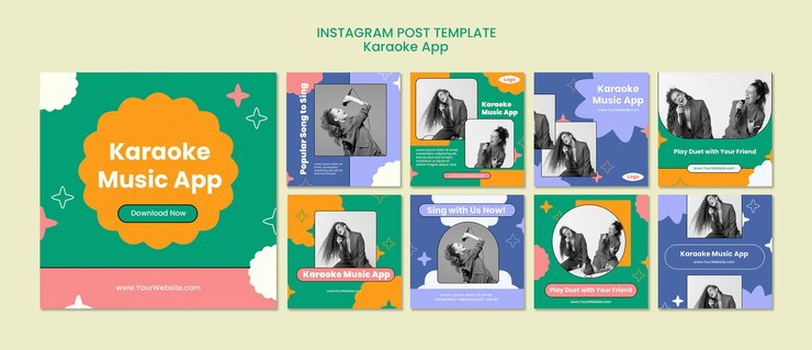 PSD grátis modelo de postagens divertidas do instagram de karaokê