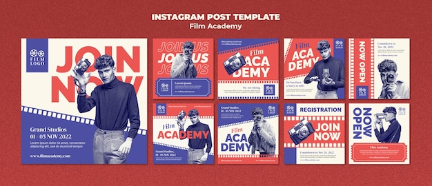 PSD grátis modelo de postagens do instagram da academia de cinema