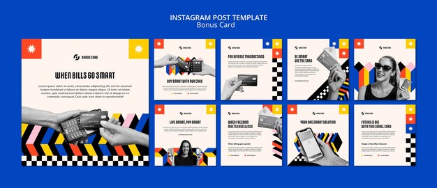 Modelo de postagens do instagram de cartão de bônus de design plano