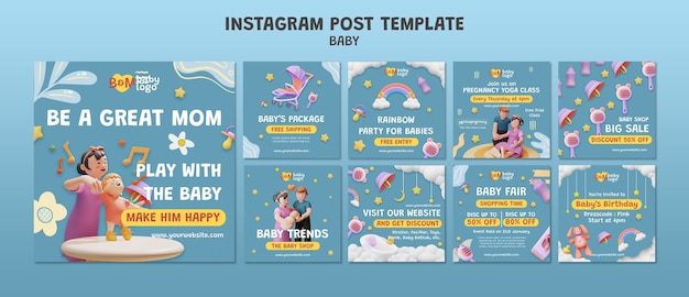 Modelo de postagens do instagram de celebração de chá de bebê