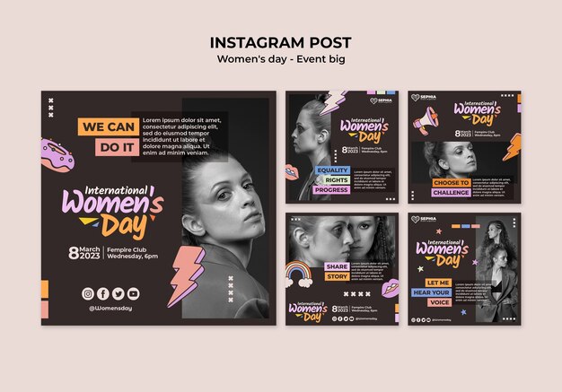 PSD grátis modelo de postagens do instagram de comemoração do dia da mulher