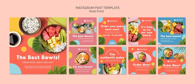 PSD grátis modelo de postagens do instagram de comida asiática deliciosa