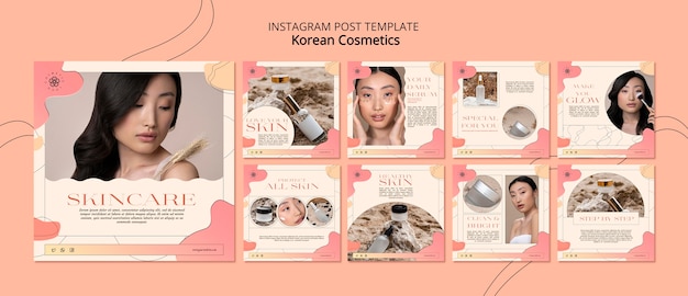 PSD grátis modelo de postagens do instagram de cosméticos coreanos
