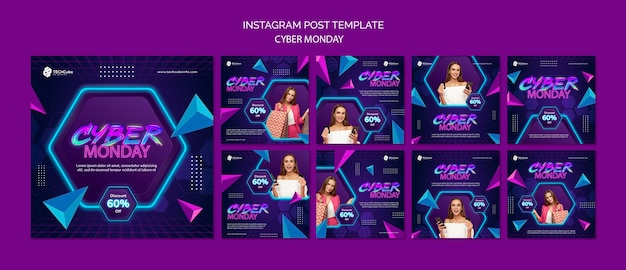 PSD grátis modelo de postagens do instagram de desconto cyber segunda-feira